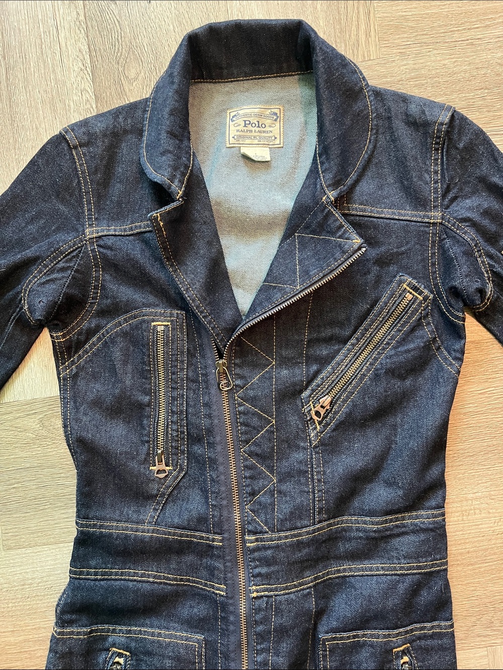 Women’s Polo Ralph Lauren Dark Blue Denim Jumpsuit with Zipper Details - Picture 3 of 9